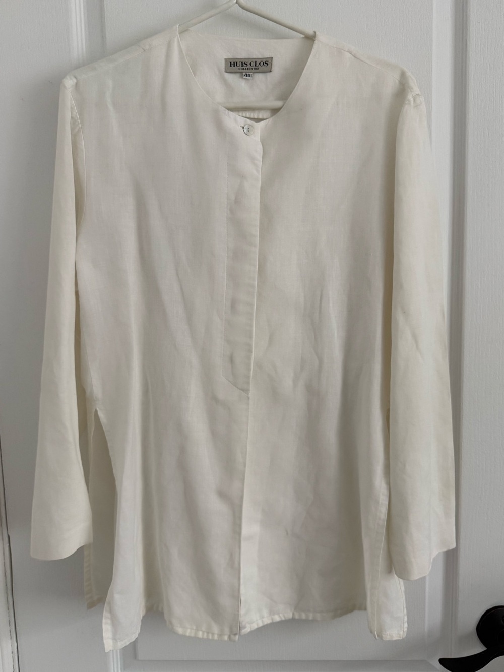 Huis Clos Cream White Mandarin Collar Tunic Blouse Shirt Size 40 M